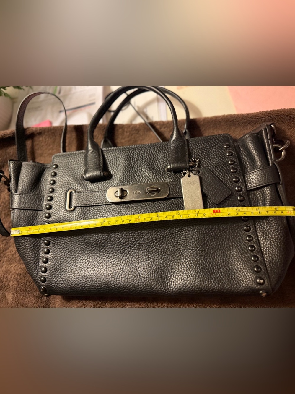 Studded Coach Swagger Carryall Black Leather Women's Bag - Picture 5 of 10
